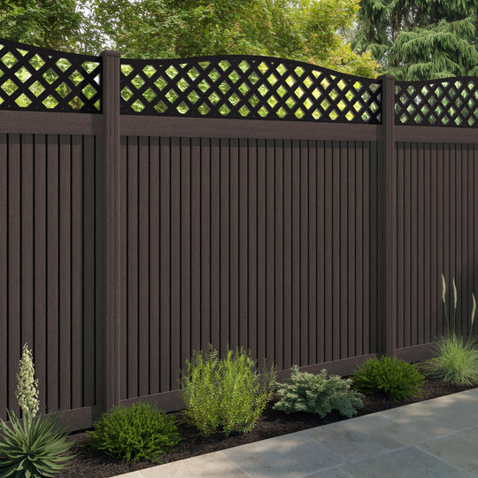 Virtis High Wave Fence Panel - Mid Brown - with our composite posts