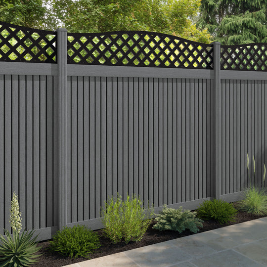 Virtis High Wave Fence Panel - Mid Grey - with our composite posts