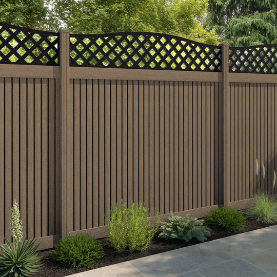 Virtis High Wave Fence Panel - Teak - with our composite posts