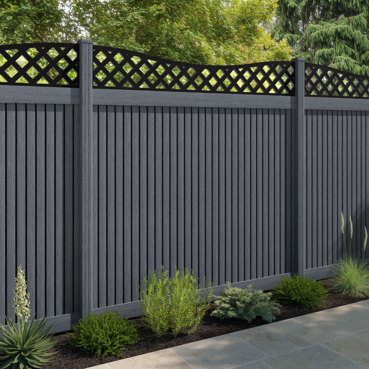 Virtis Low Wave Fence Panel - Anthracite - with our composite posts