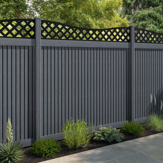 Virtis Low Wave Fence Panel - Anthracite - with our composite posts