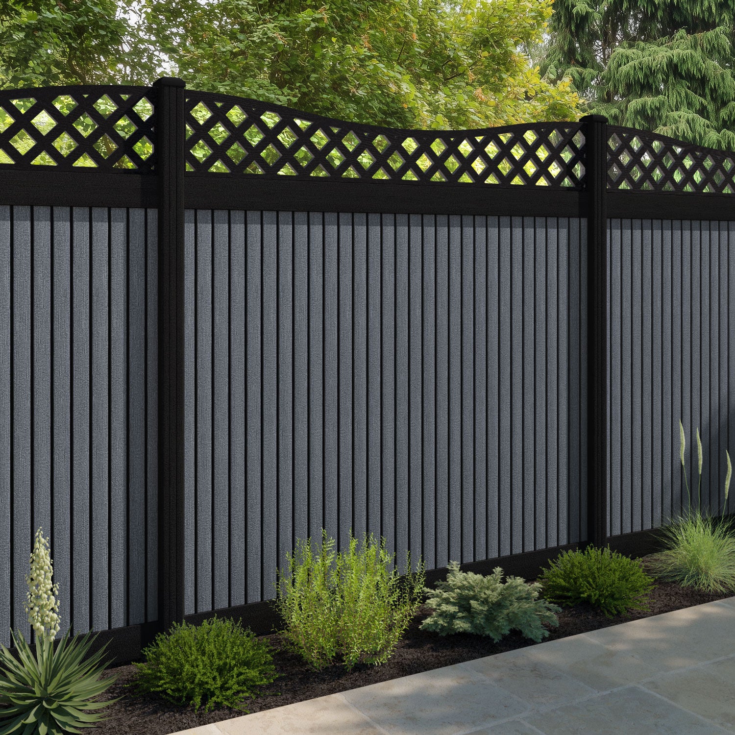 Virtis Low Wave Fence Panel - Anthracite - with our composite posts