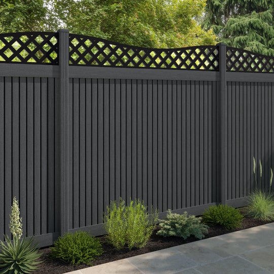 Virtis Low Wave Fence Panel - Dark Grey - with our composite posts