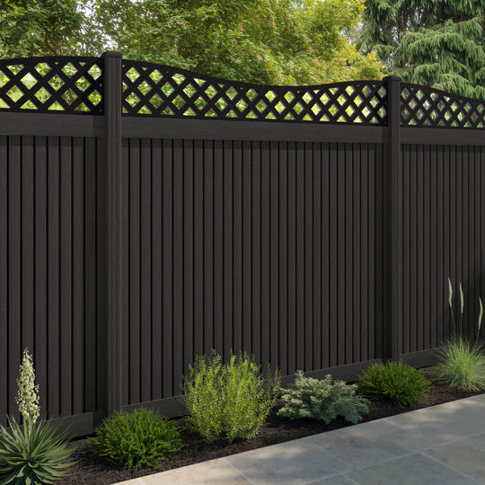 Virtis Low Wave Fence Panel - Dark Oak - with our composite posts