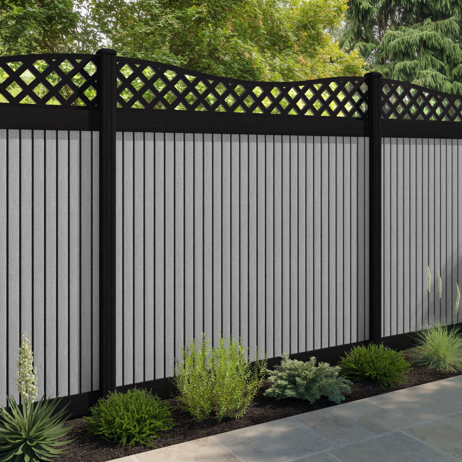 Virtis Low Wave Fence Panel - Light Grey - with our composite posts