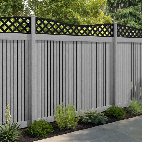 Virtis Low Wave Fence Panel - Light Grey - with our composite posts