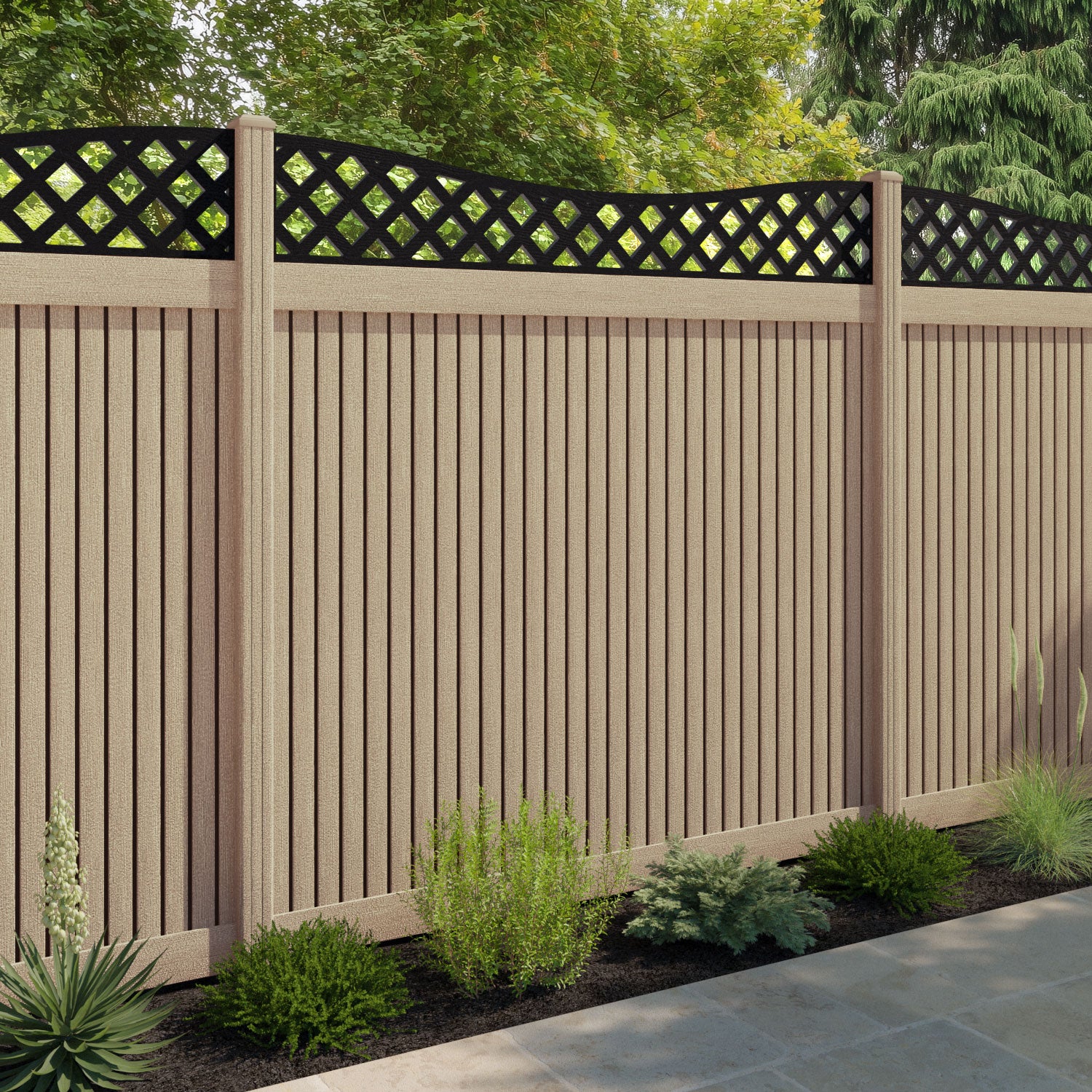 Virtis Low Wave Fence Panel - Light Oak - with our composite posts