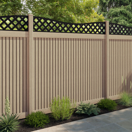 Virtis Low Wave Fence Panel - Light Oak - with our composite posts