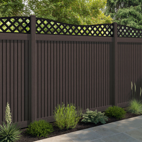 Virtis Low Wave Fence Panel - Mid Brown - with our composite posts