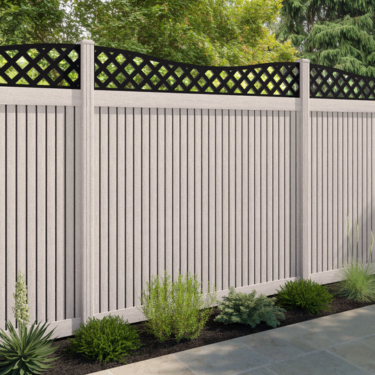 Virtis Low Wave Fence Panel - Mid Stone - with our composite posts