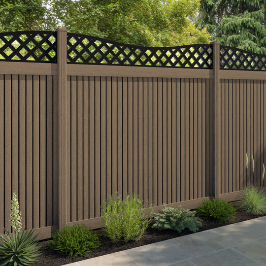 Virtis Low Wave Fence Panel - Teak - with our composite posts