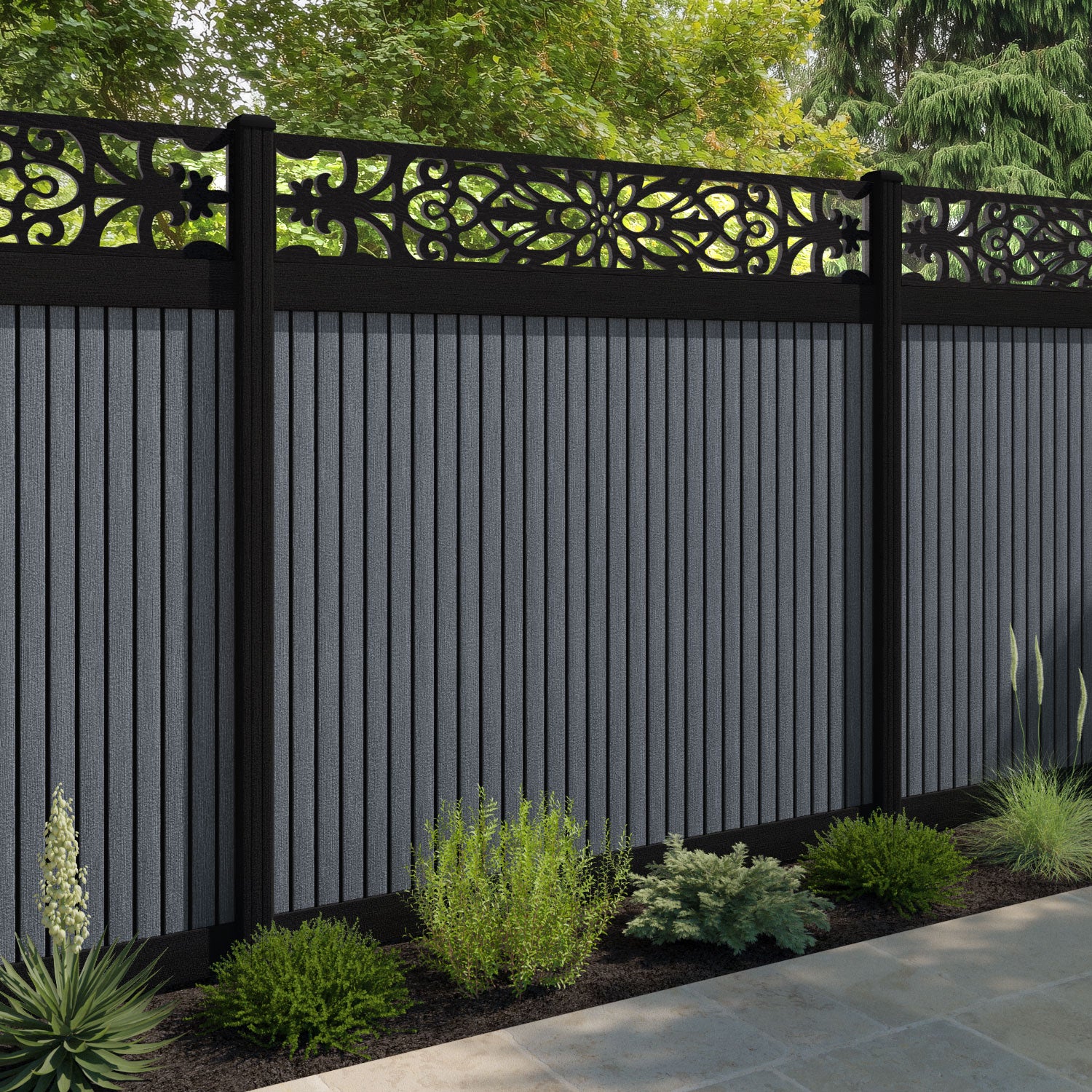 Virtis Windsor Fence Panel - Anthracite - with our aluminium posts