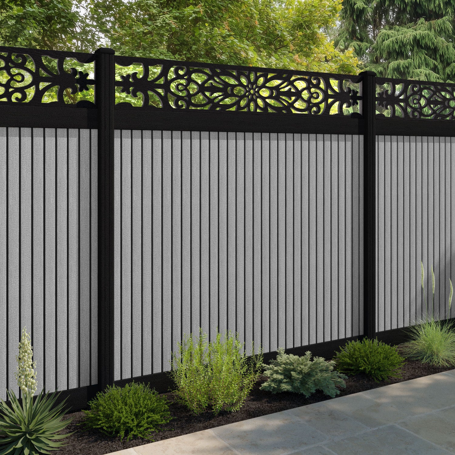 Virtis Windsor Fence Panel - Light Grey - with our aluminium posts