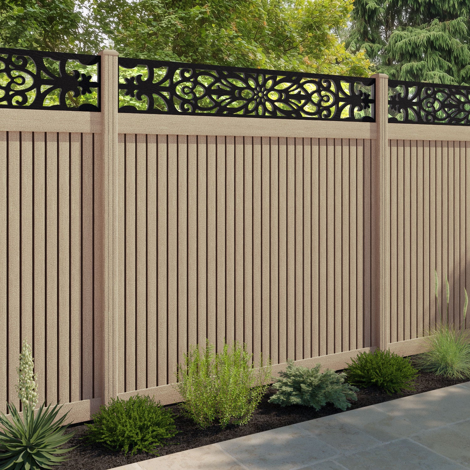Virtis Windsor Fence Panel - Light Oak - with our composite posts