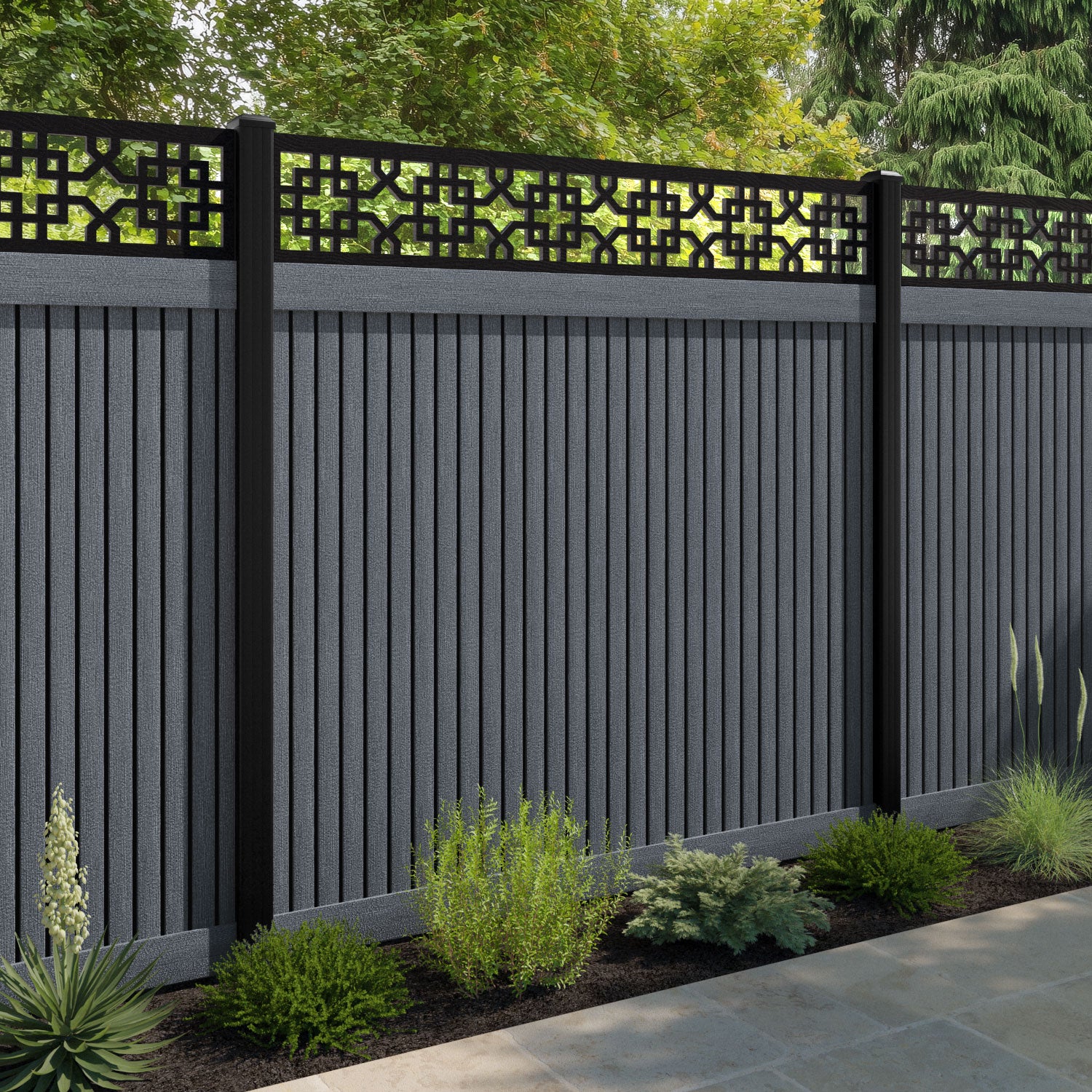 Virtis Zaria Fence Panel - Anthracite - with our aluminium posts