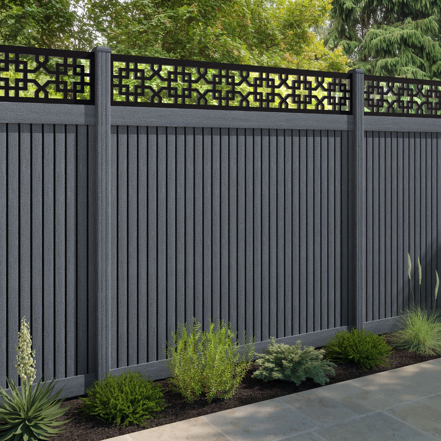 Virtis Zaria Fence Panel - Anthracite - with our composite posts