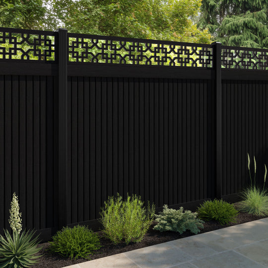 Virtis Zaria Fence Panel - Black - with our aluminium posts