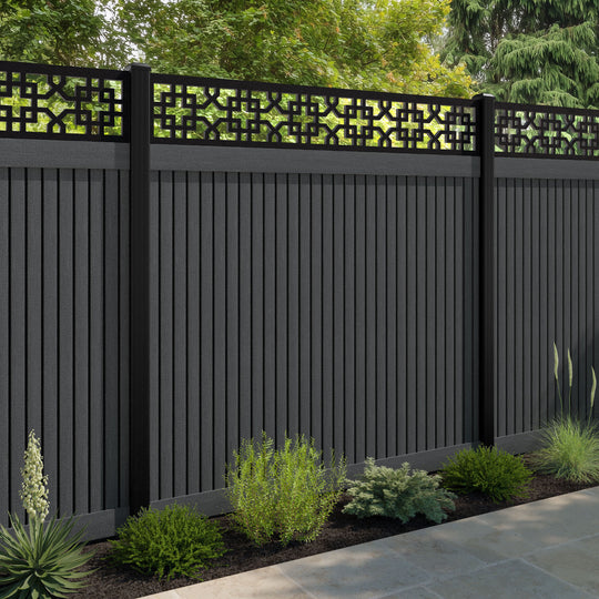 Virtis Zaria Fence Panel - Dark Grey - with our aluminium posts
