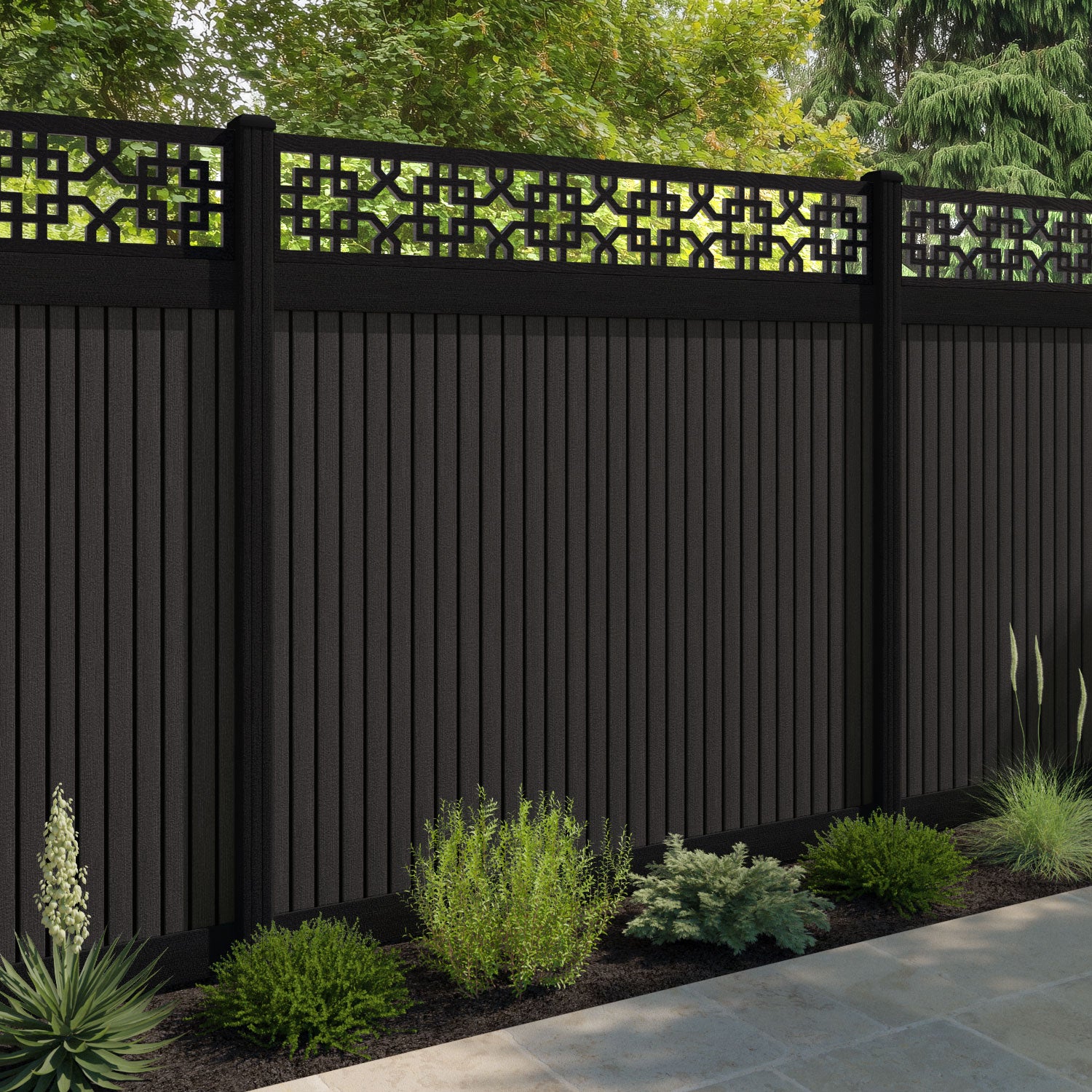 Virtis Zaria Fence Panel - Dark Oak - with our composite posts