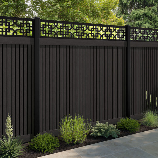 Virtis Zaria Fence Panel - Dark Oak - with our aluminium posts