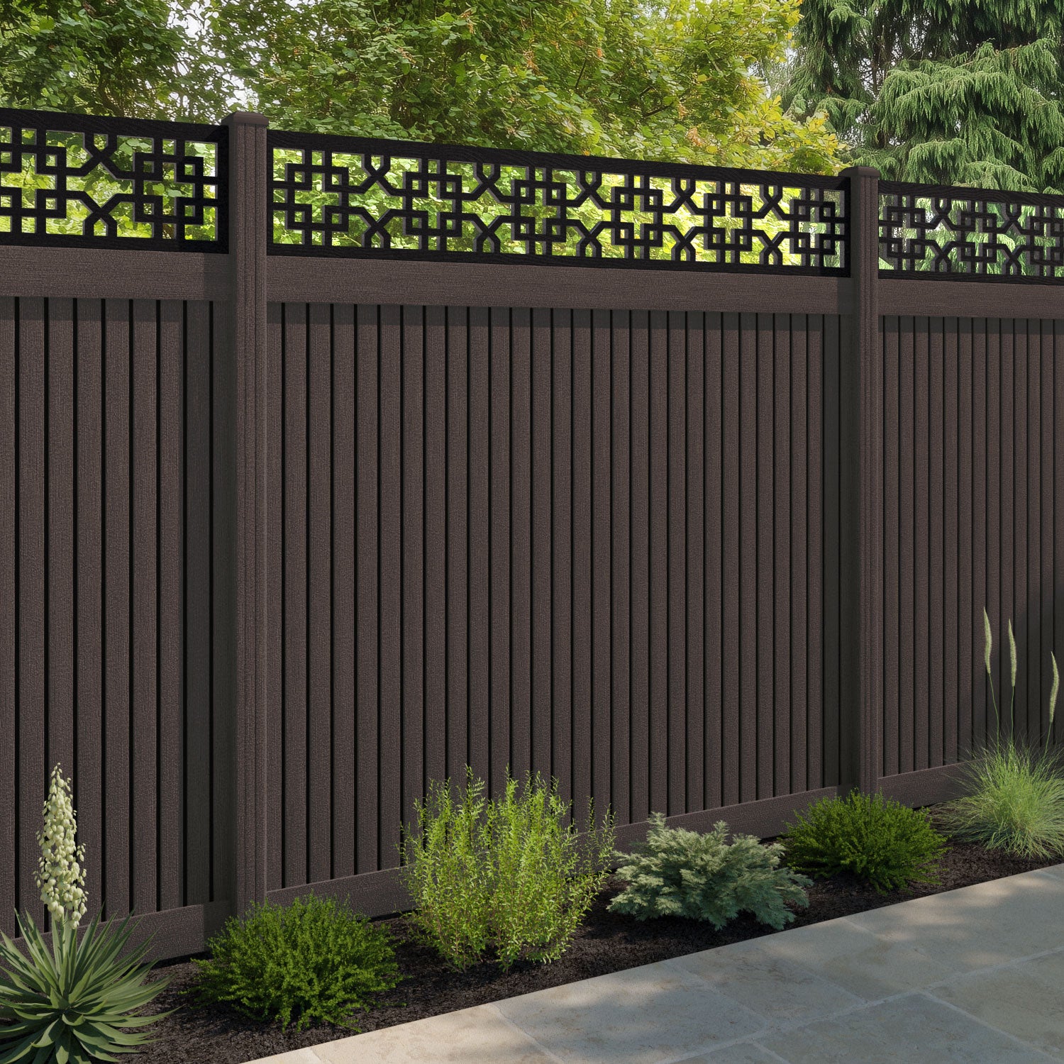 Virtis Zaria Fence Panel - Mid Brown - with our composite posts