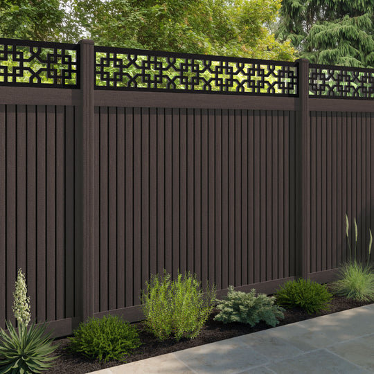 Virtis Zaria Fence Panel - Mid Brown - with our composite posts