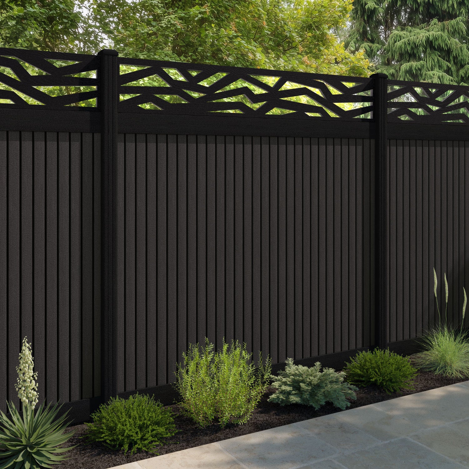 Virtis Zenith Fence Panel - Dark Oak - with our composite posts