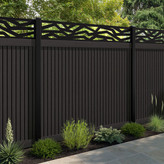 Virtis Zenith Fence Panel - Dark Oak - with our aluminium posts