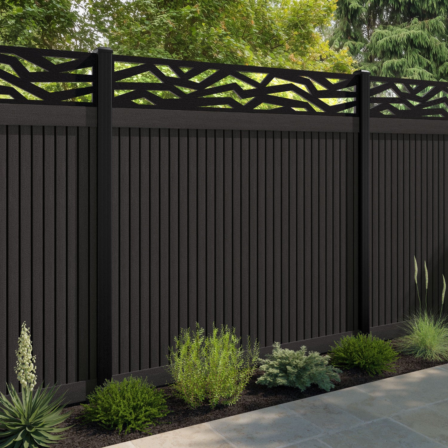 Virtis Zenith Fence Panel - Dark Oak - with our composite posts