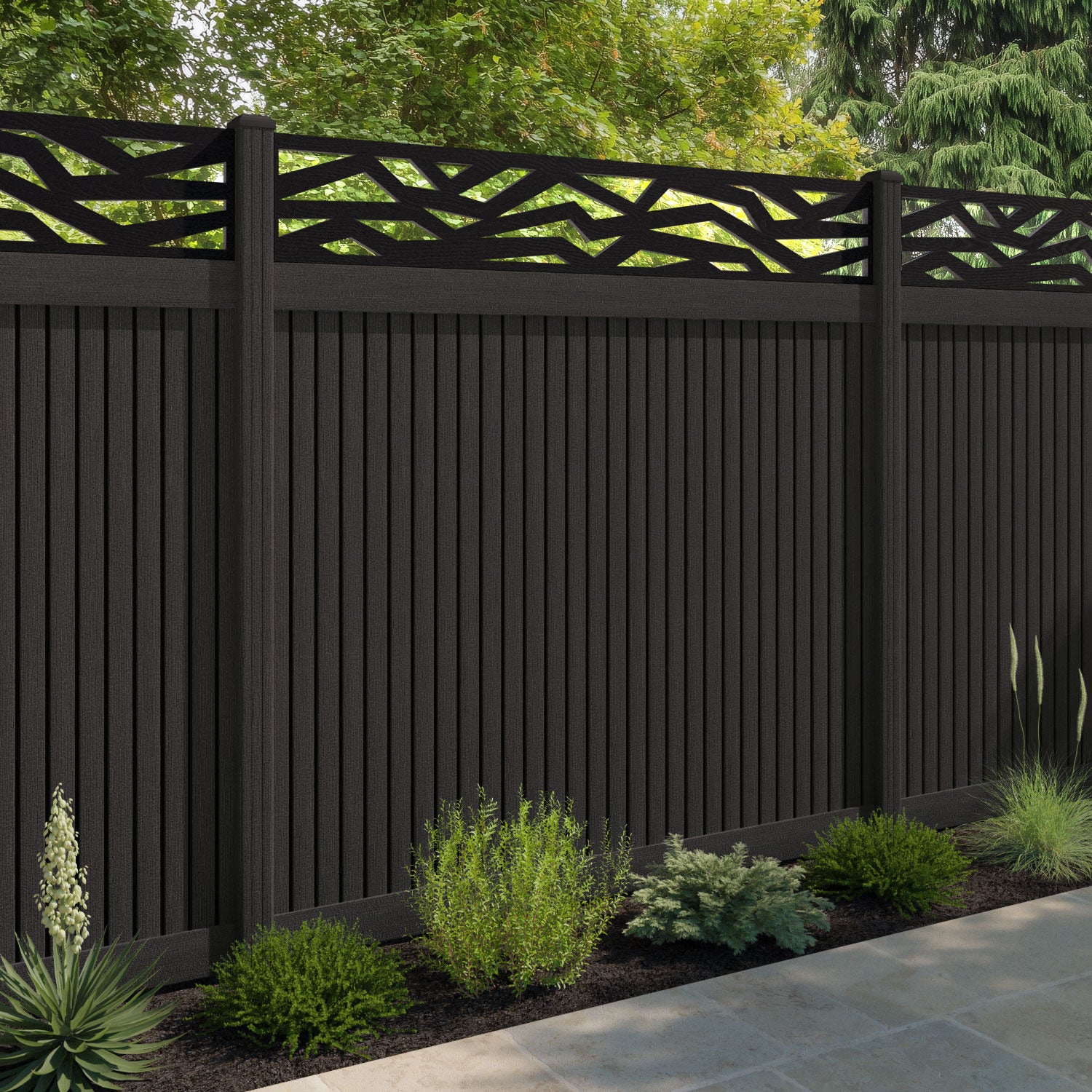 Virtis Zenith Fence Panel - Dark Oak - with our composite posts