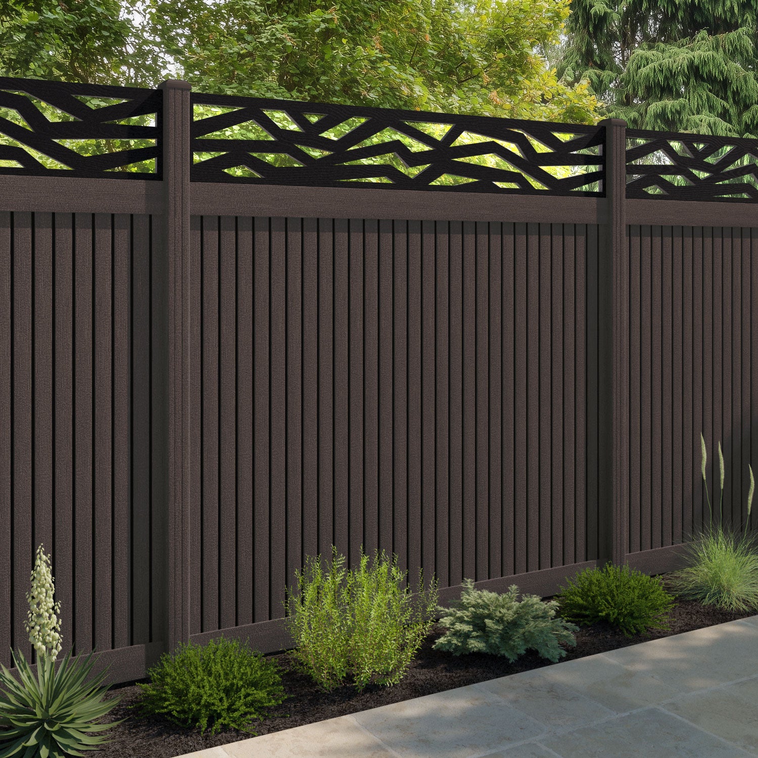 Virtis Zenith Fence Panel - Mid Brown - with our composite posts