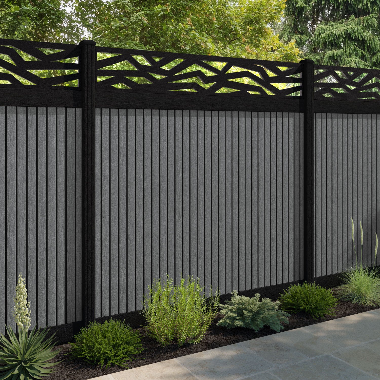 Virtis Zenith Fence Panel - Mid Grey - with our composite posts