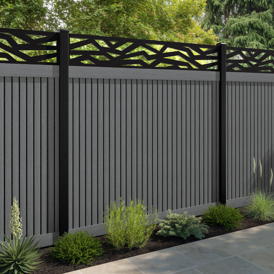 Virtis Zenith Fence Panel - Mid Grey - with our aluminium posts