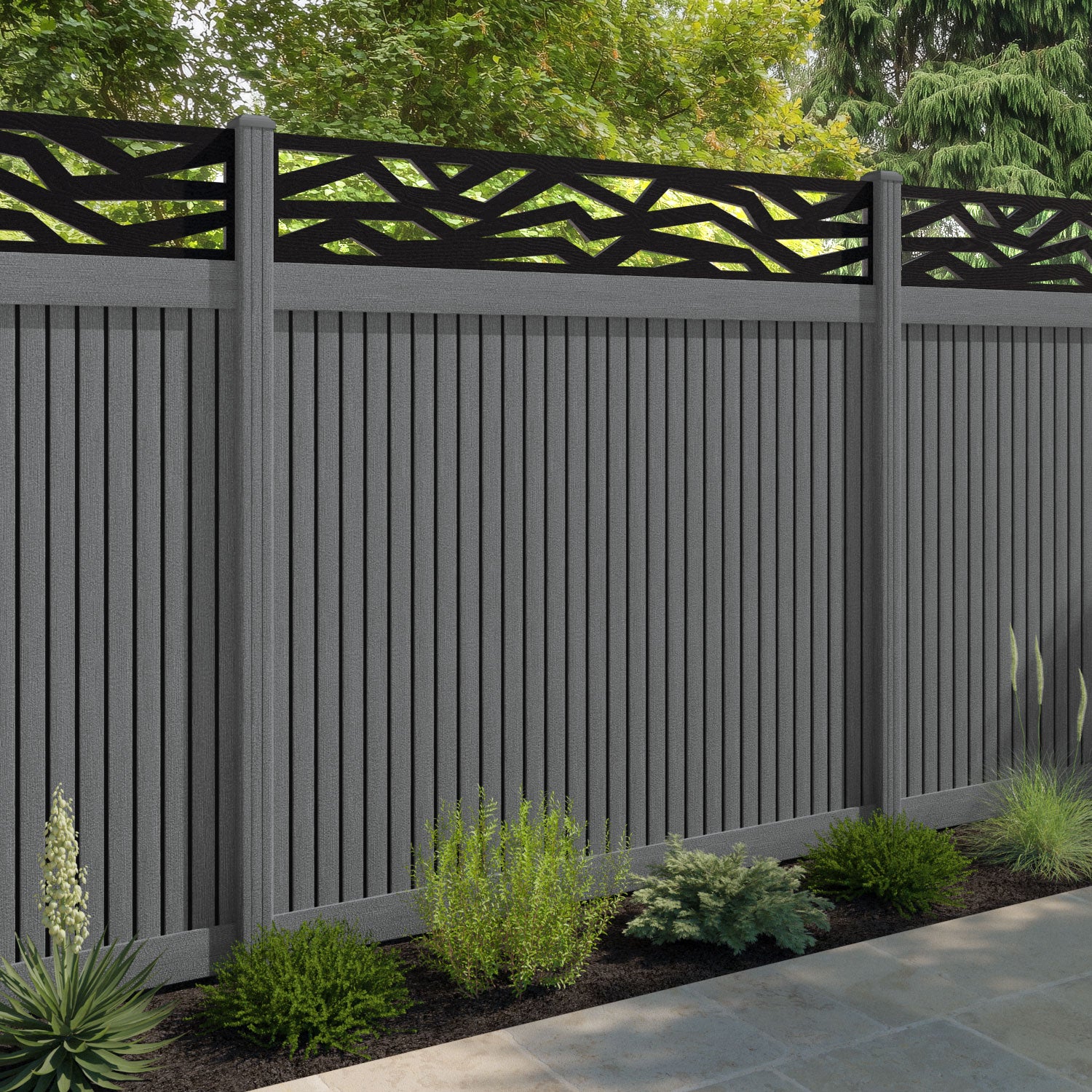 Virtis Zenith Fence Panel - Mid Grey - with our composite posts
