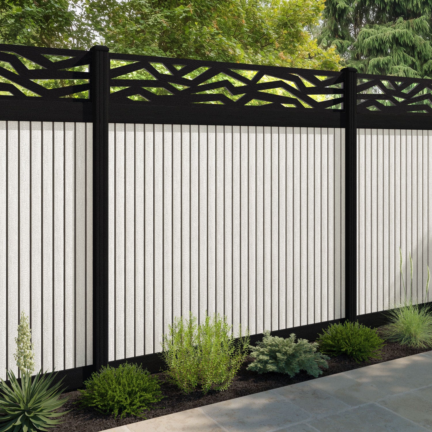 Virtis Zenith Fence Panel - Light Stone - with our aluminium posts