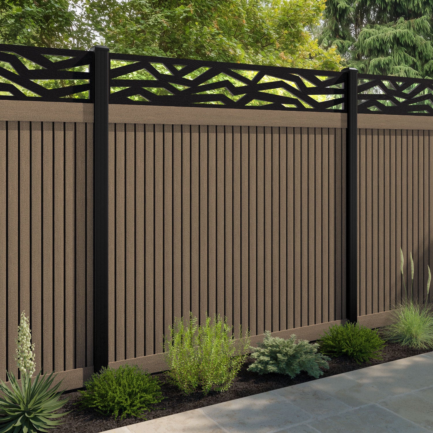 Virtis Zenith Fence Panel - Teak - with our composite posts