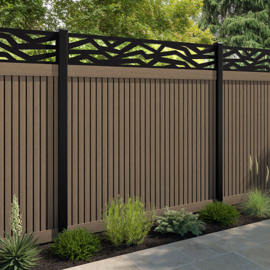 Virtis Zenith Fence Panel - Teak - with our aluminium posts