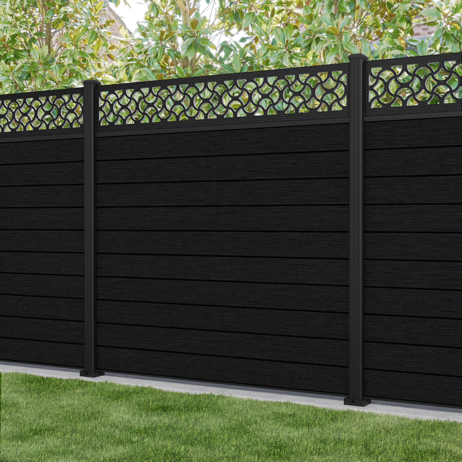 Fusion Vida Fence Panel - Black - with our aluminium posts
