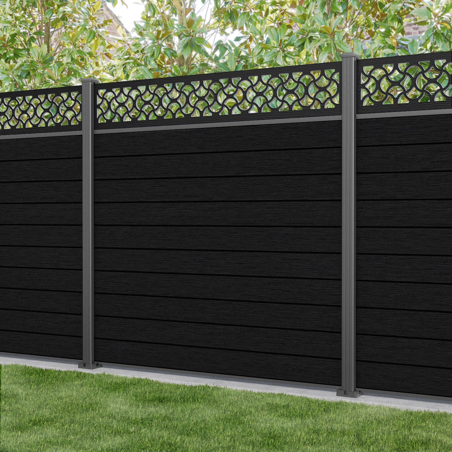 Fusion Vida Fence Panel - Black - with our aluminium posts