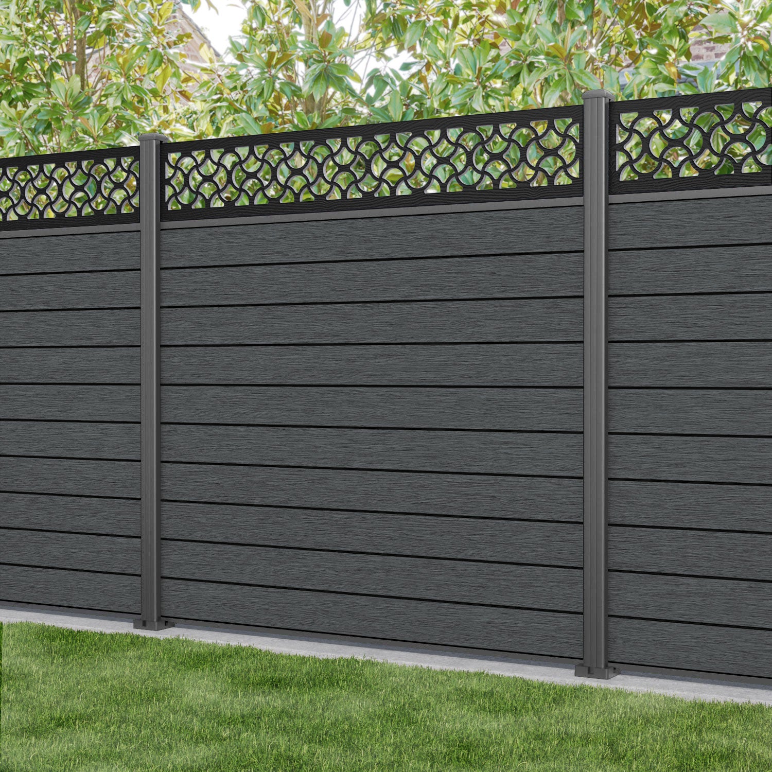 Fusion Vida Fence Panel - Dark Grey - with our aluminium posts