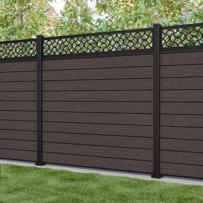 Fusion Vida Fence Panel - Mid Brown - with our aluminium posts