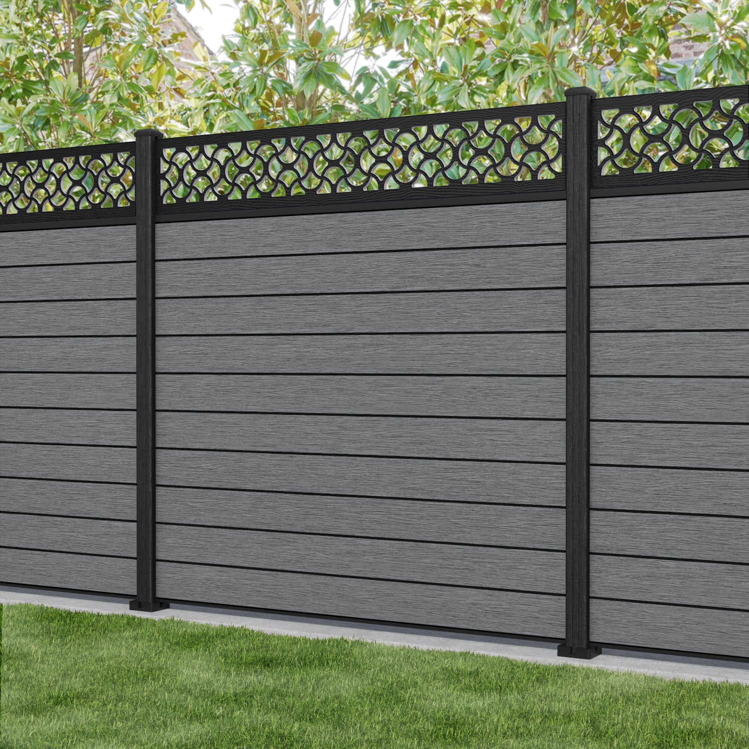 Fusion Vida Fence Panel - Mid Grey - with our composite posts
