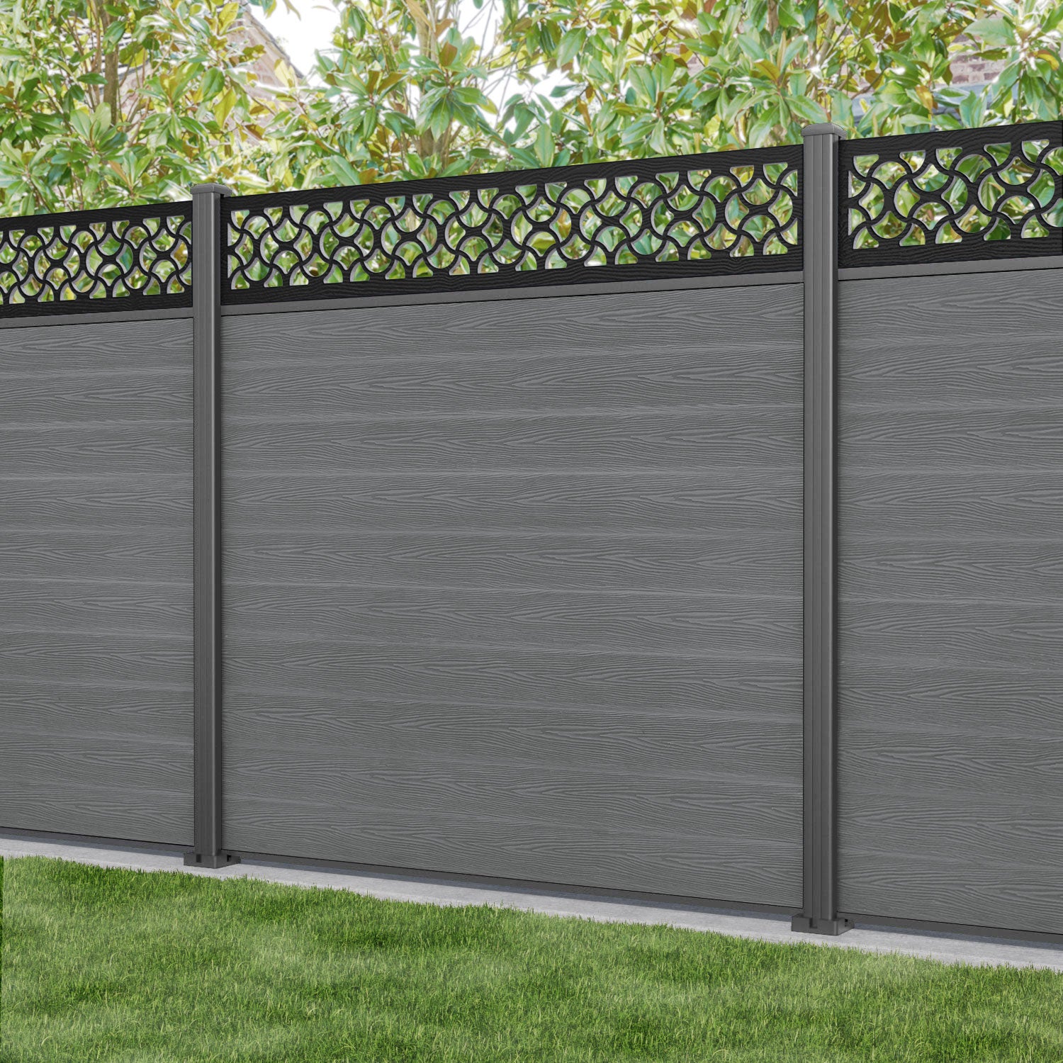 Classic Vida Fence Panel - Mid Grey - with our aluminium posts