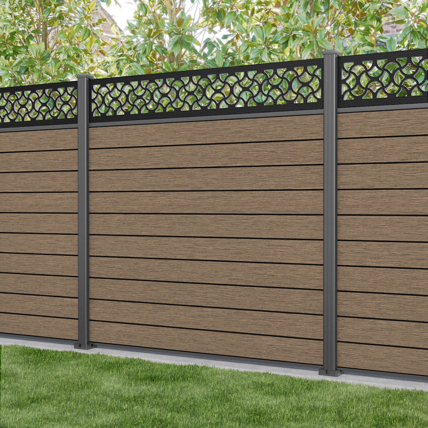 Fusion Vida Fence Panel - Teak - with our aluminium posts