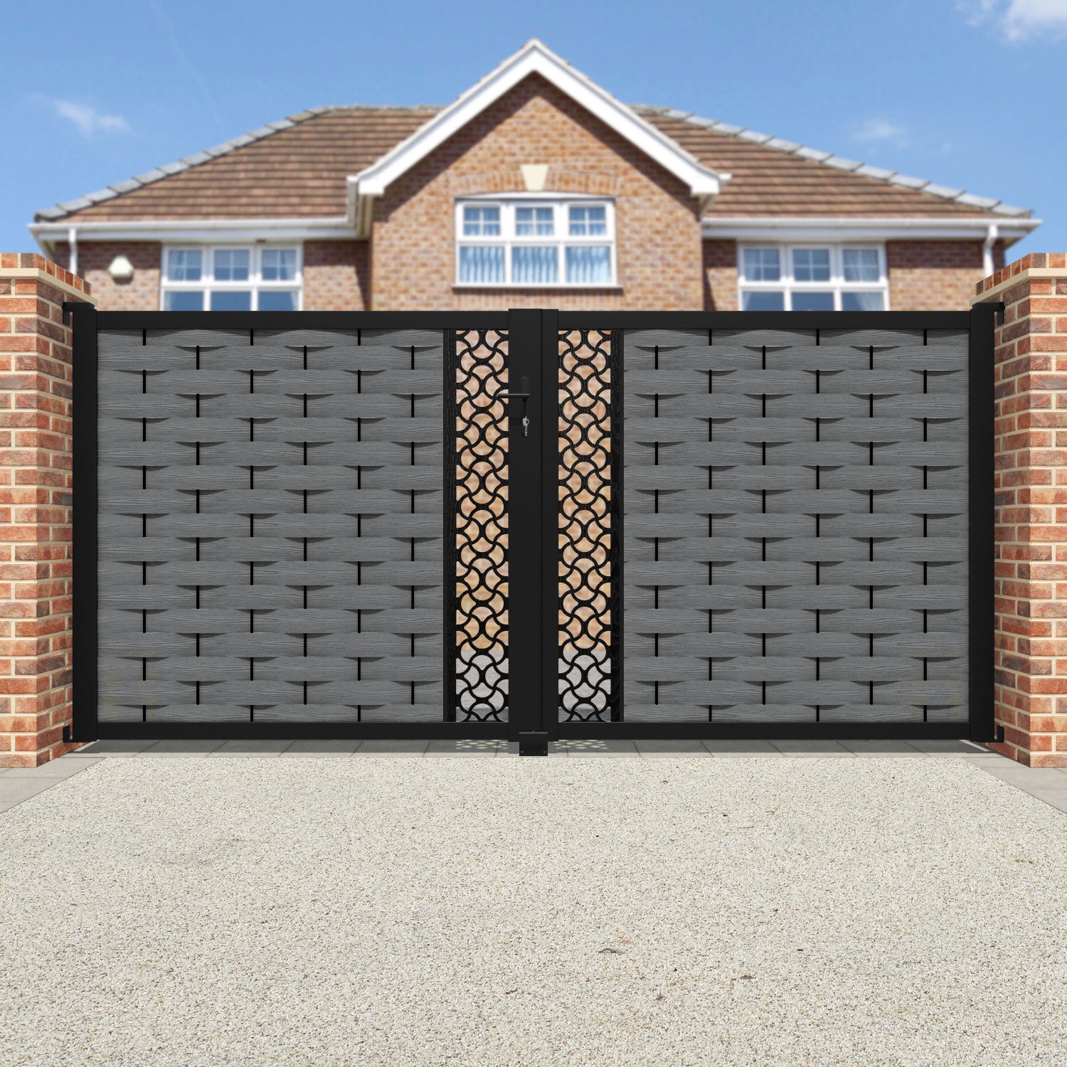 Ripple Vida Straight Top Driveway Gate - Mid Grey - Middle Screen