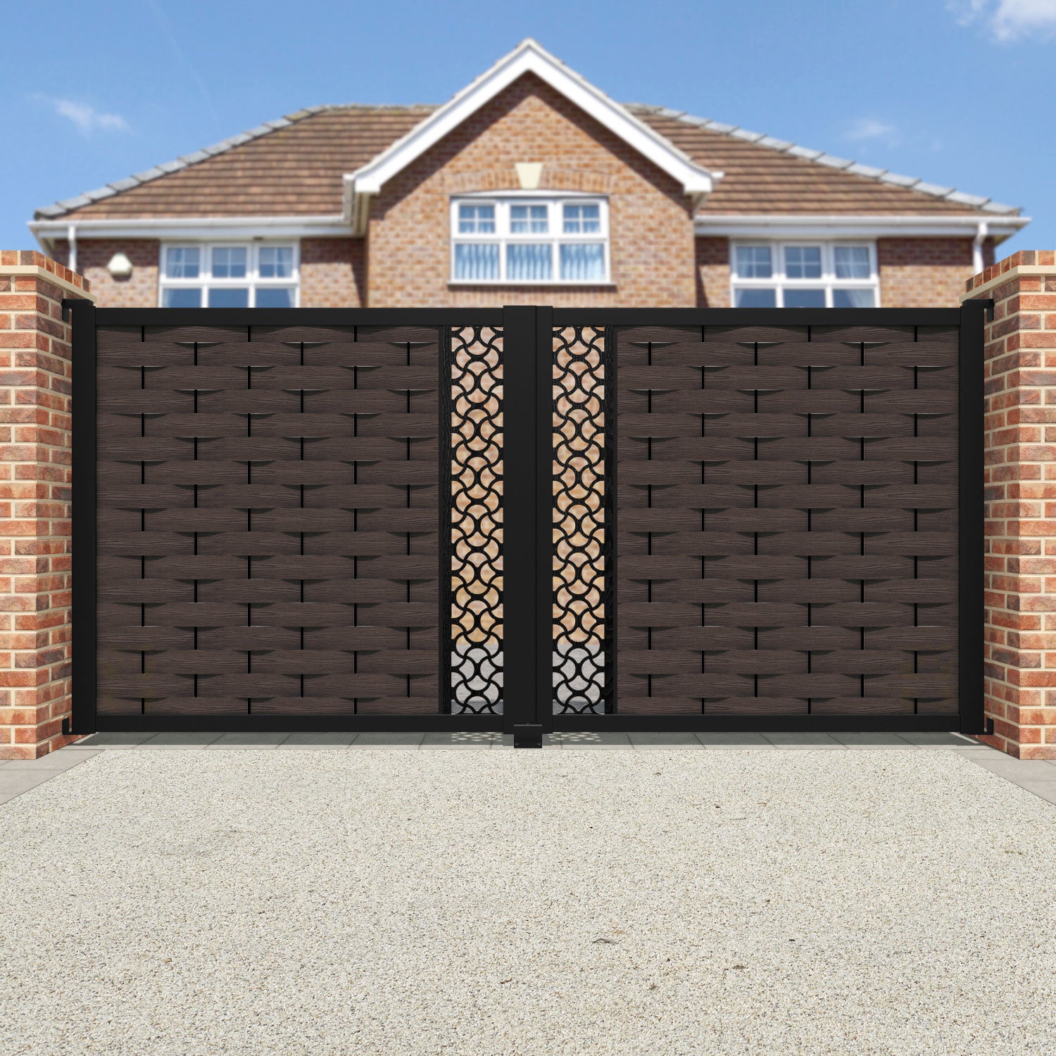 Ripple Vida Straight Top Driveway Gate - Mid Brown - Middle Screen
