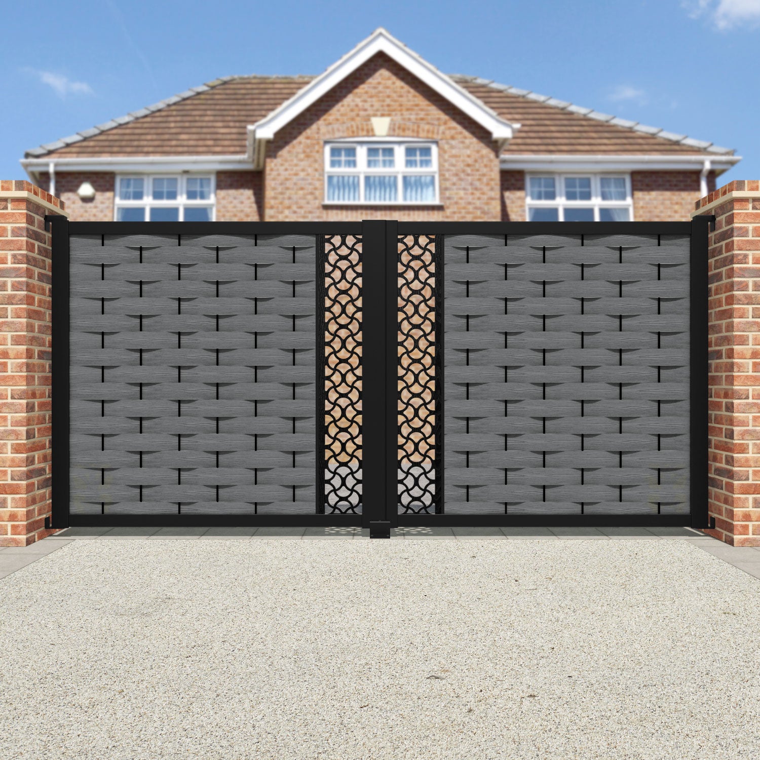 Ripple Vida Straight Top Driveway Gate - Mid Grey - Middle Screen
