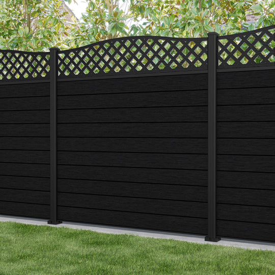 Fusion High Wave Fence Panel - Black - with our aluminium posts