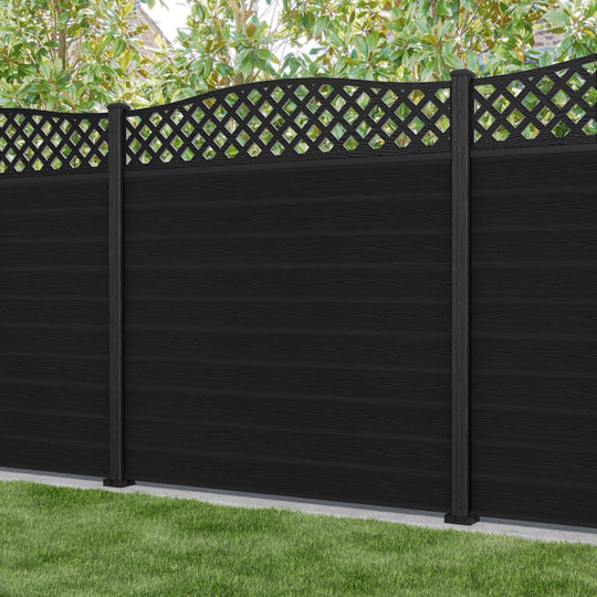 Classic High Wave Fence Panel - Black - with our composite posts