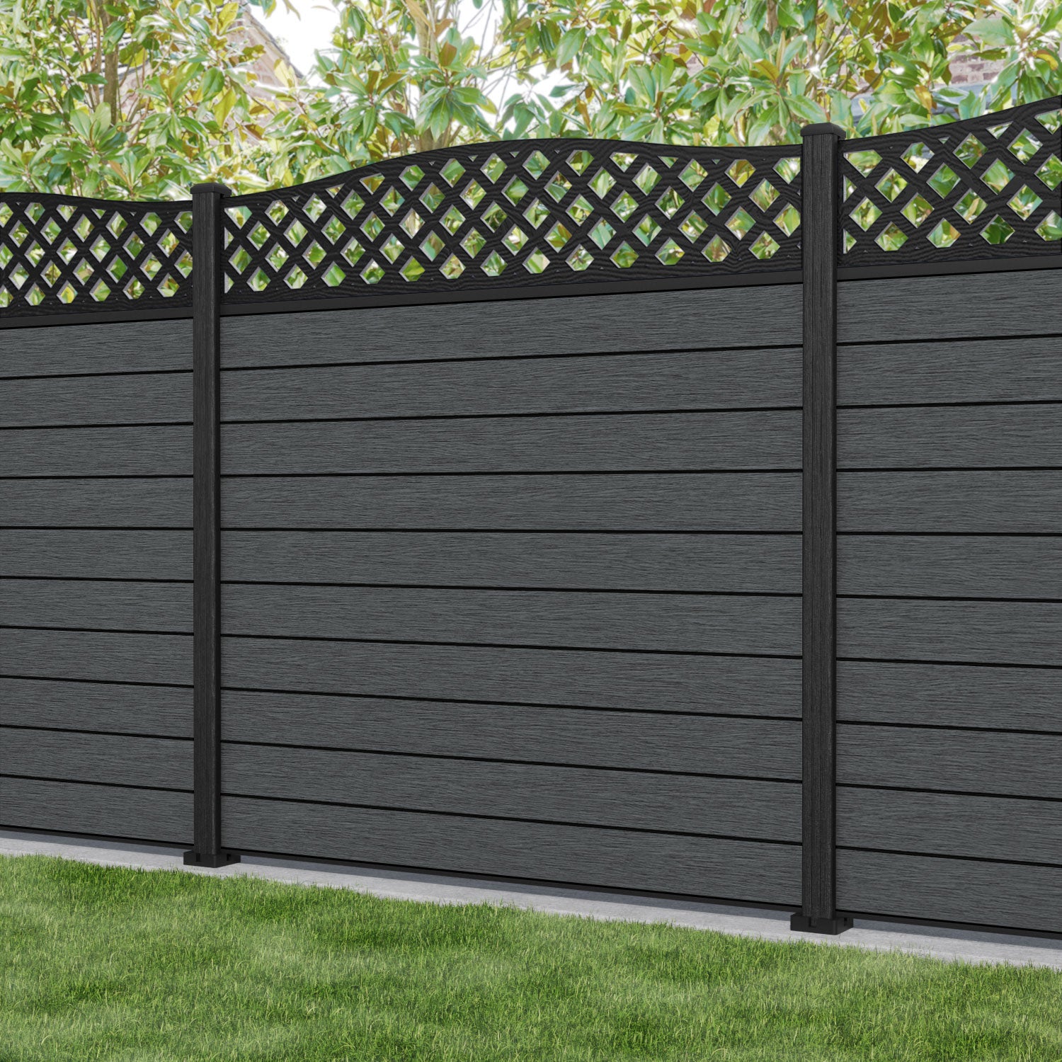 Fusion High Wave Fence Panel - Dark Grey - with our composite posts